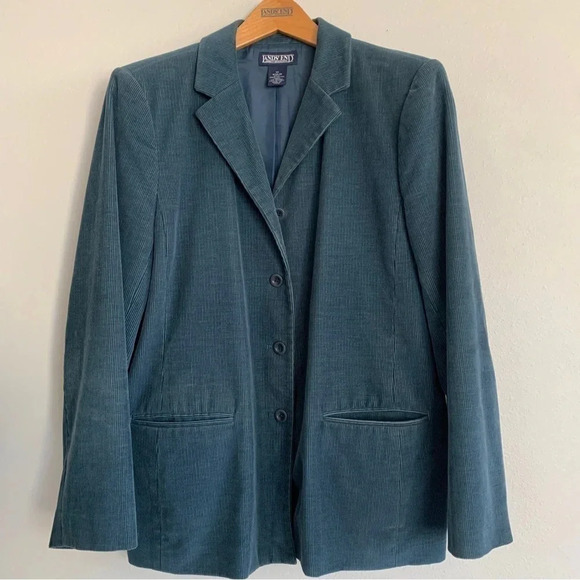 Lands’ End CORDUROY BLAZER Teal WOMENS SIZE 12 4 Button 100% Cotton - Picture 1 of 13